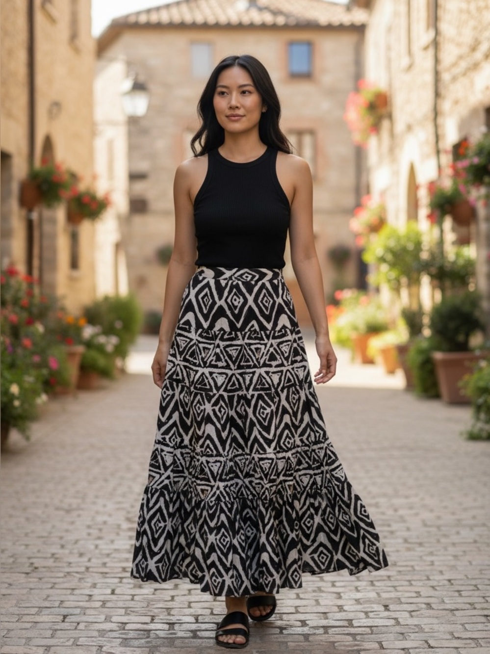 Lauren Ralph Lauren Boho Western Aztec Tiered Maxi Skirt Cotton Large